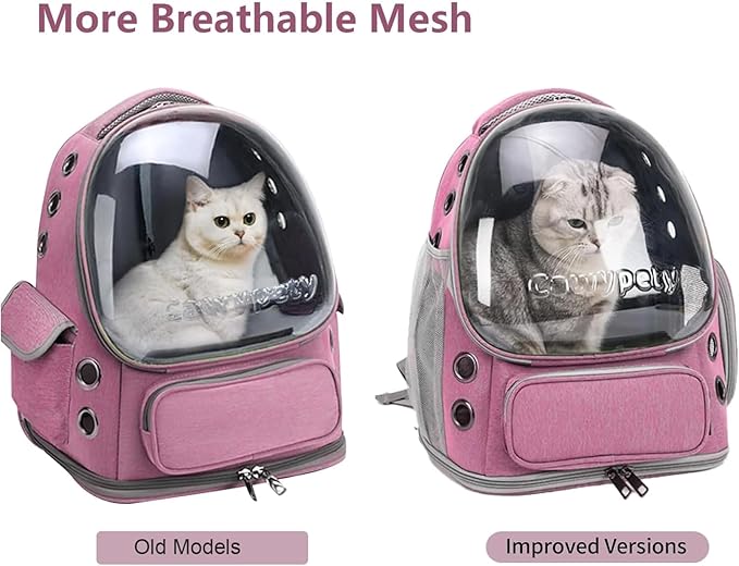 Cat Backpack Carrier, Breathable Cat Carrier Large Space Bubble Pet Backpack for Kitty Small Dog up to 12lbs, Transparent & Foldable Pet Carrier for Travel Hiking（Pink）