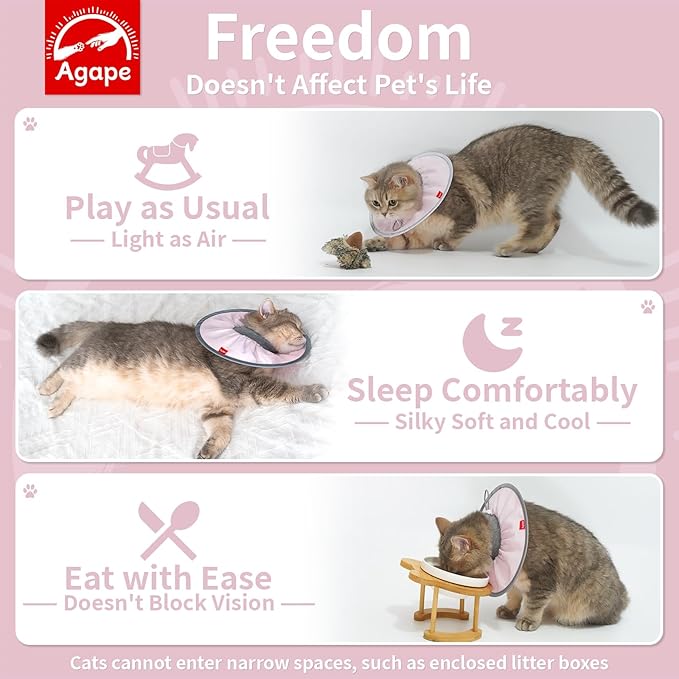 Agape Comfortable Cat Cone, Lightweight Cat Cone Collar Soft, Recovery Collar for Cats After Surgery to Stop Licking & Scratching, Protective E Collar for Small, Medium, and Large Cats for Wound Care