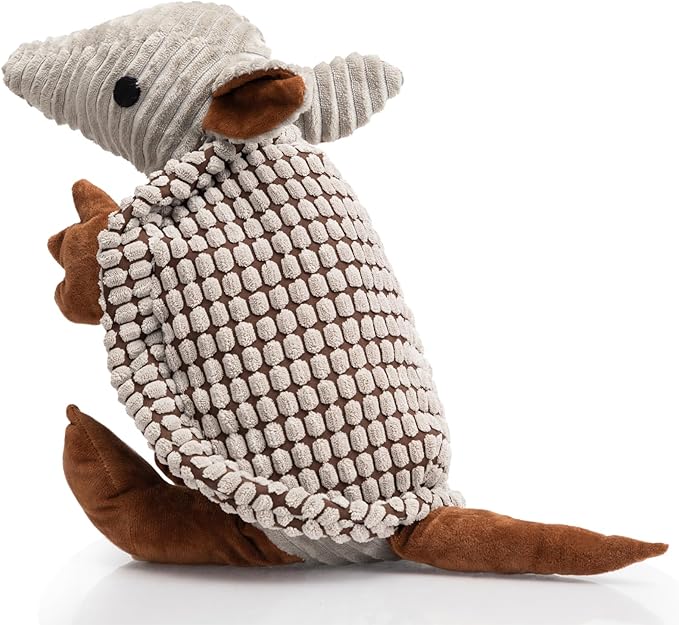 Hollypet Plush Dog Squeaky Toy Stuffed Armadillo Animal Pet Puppy Chew Toys with Clean Teeth for Small Medium Large All Breed Sizes Dogs, Gray Large, 14 in