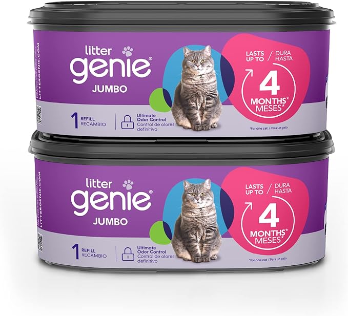 Litter Genie Refill Bags | Jumbo 2-Pack, 56 Total ft | Up to 8 Months of Supply in 2 cartridges | Ultimate Odor Control Cat Litter Bags