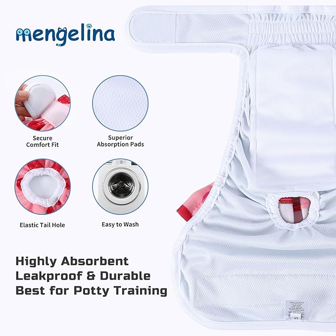 Female Dog Diapers (3 Pack) - Washable, Reusable for Heat, Incontinence, Excitable Urination - Puppy Diapers, Size S