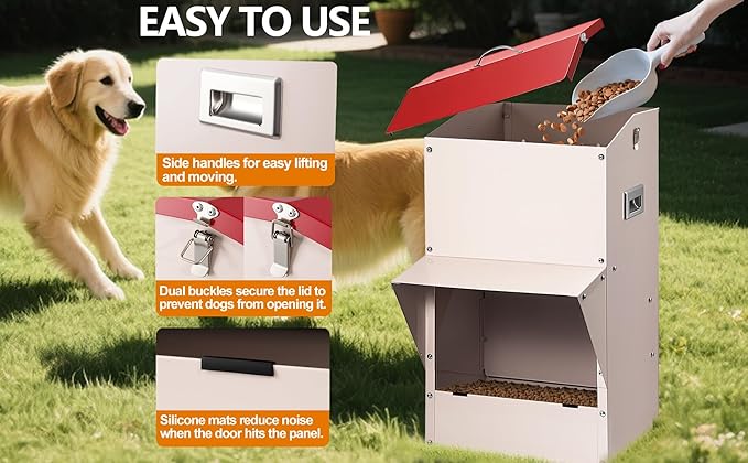 Automatic Dog Feeder Large Breed, 50 LB Capacity Outdoor Pet Food Dispenser, Powder-Coated Steel Gravity Dog Food Feeder with Clear Door, Wall Mountable, Weatherproof Self Feeders
