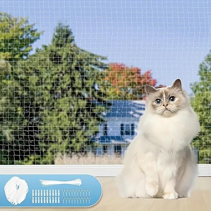 Cat Balcony Net with Hook Nylon Reinforced Balcony Screen Pet Safety Net for Dorm Stair Stairs 3 Sizes- 8x3m