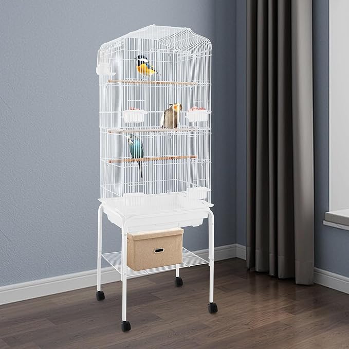 54 inch Large Parrot Bird Cage, Medium Small Bird Cage with Detachable Rolling Stand, Durable Wrought Iron Parakeet Cages for Parakeets Finches Canaries Lovebirds Cockatiels Budgies