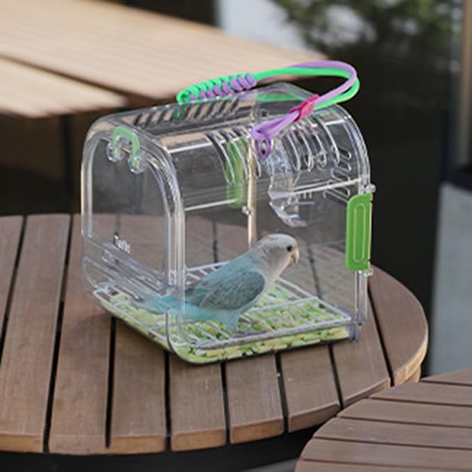 Portable Plastic Bird Cages for Outdoor, Lightweight Ventilated Travel Bird Cage with Handle, Waterproof Bird Carrier for Small Birds and Budgies, Easy to Carry (Green)