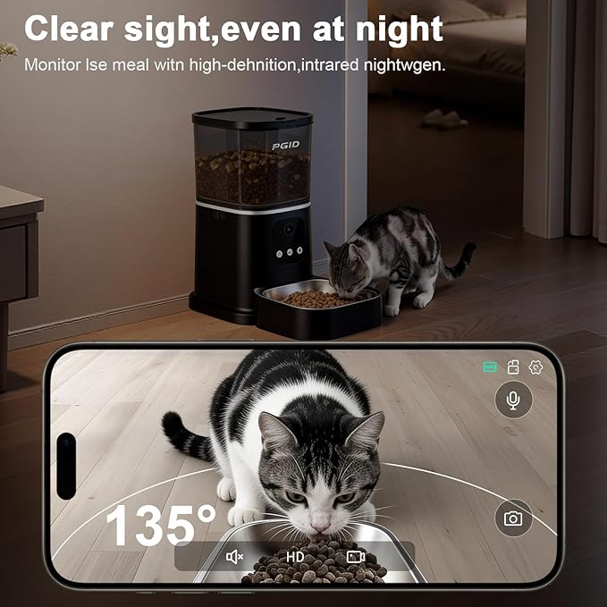 Automatic Cat Feeder with 400W Camera,2.4G Auto Dog Feeder w Night Vision,Pet Feeder w2-Way Audio,Timed Cat Feeders for Dry Food,Dogs Food Dispenser w APP Control 5L