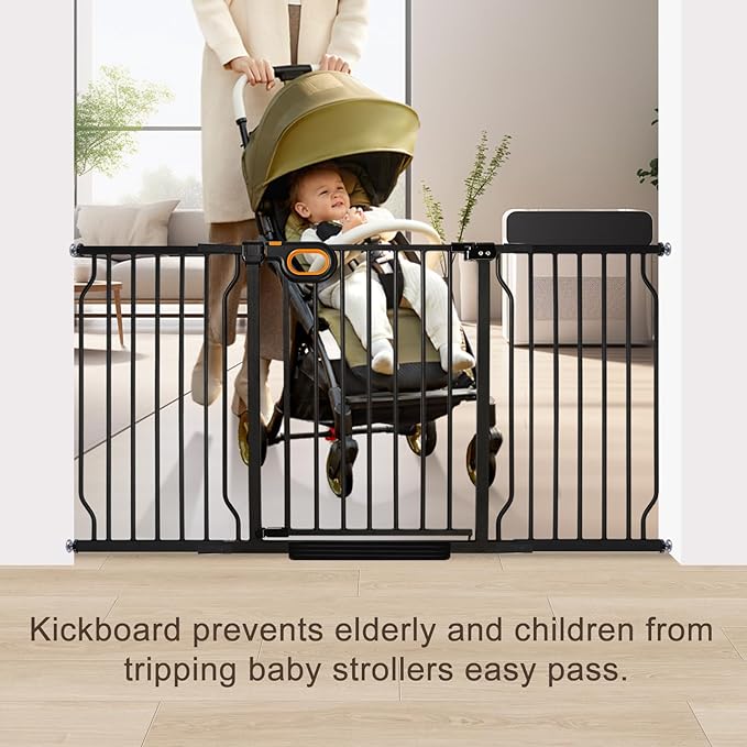 Extra Wide Baby Gate with Door Pressure Mounted 57.5-62.2 Inch,Child Dog Baby Safety Gates for Doorways,Walk Through Dog Gate Indoor for The House Kitchen Stairs No Drilling,Black