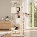 Sweetcrispy 66 Inch Cat Tree Tower, Multi Level Cat Climbing Tower with Natural Sisal Scratching Posts, Hammock, Pet Condo for Indoor Cats and Kittens Play, Beige