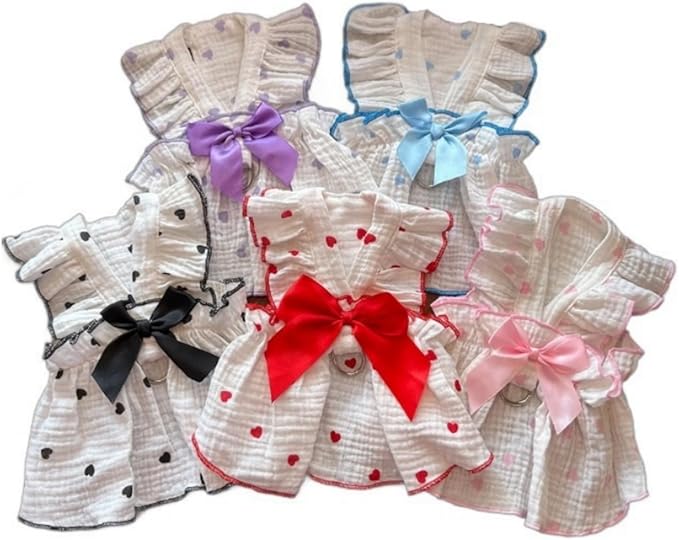 TAPBULL Dog Dresses, Fashionable Pet Dog Clothes with Heart Design, Cute Cat Birthday Dress Outfit (Pink/Red/Blue/Purple/Black 5-Pack), Large