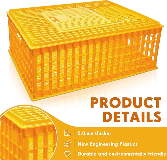 Sintuff Poultry Carrier Crate Plastic Chicken Transport Cage Bird Carriers Chickens Carrier Travel Crate Basket Box for Poultry Chicken Bird Duck Goose, 29.5 x 21.7 x 11.6 Inch(4 Pcs)