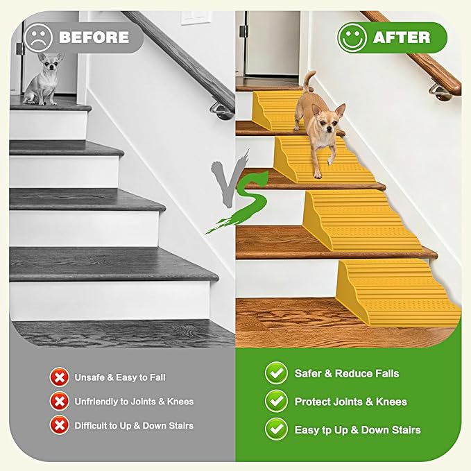 Moderate 3-Step Stair Ramp for Aged & Injured Pets, Lightweight Pet Ramp with Non-Slip Surface for Small Size Dogs Cats, Dog Wedge Ramp for Stairs/Staircases(120LBs Loading, 2PCS)
