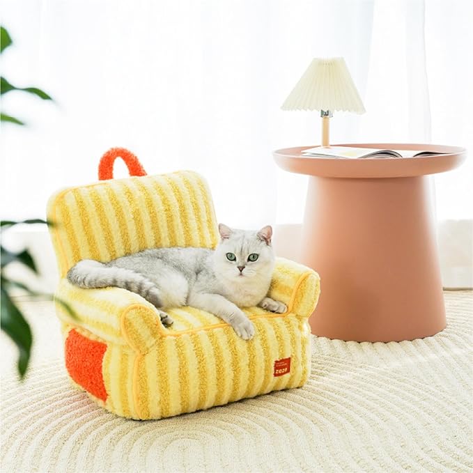 ZEZE Furniture-Style Sofa Pet Bed, Washable Plush Couch Bed with Bolstered Sides & Non-Slip Bottom for Dogs & Cats, Cozy Indoor Bed (Yellow, Small)