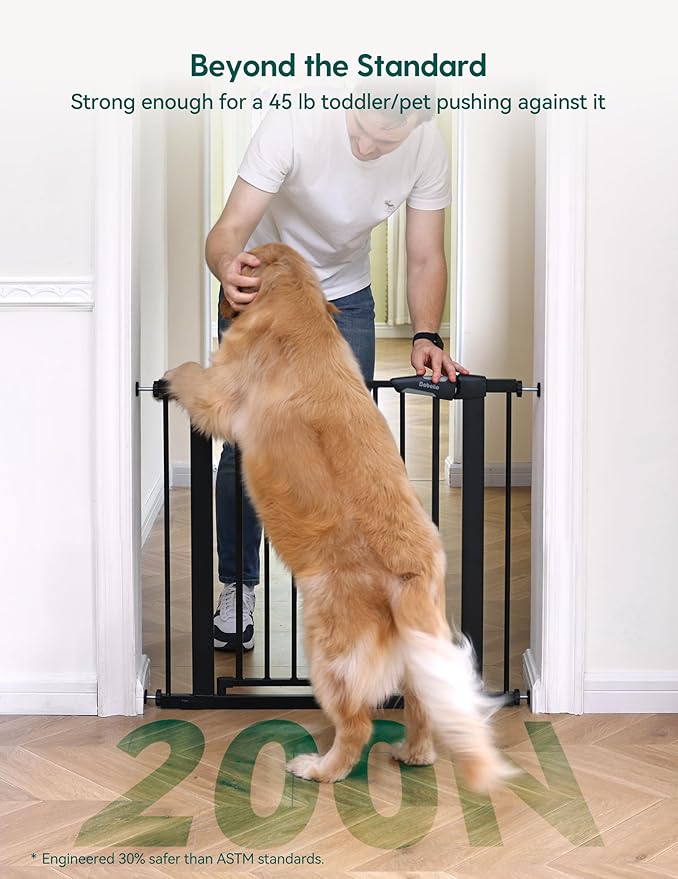 Babelio Extra Wide Baby/Dog Gate PressGuard P7, 29-55" Auto Close for The House and Doorway, Safety Pressure Mounted Pet Door, NO Need Tools and Drilling, Black