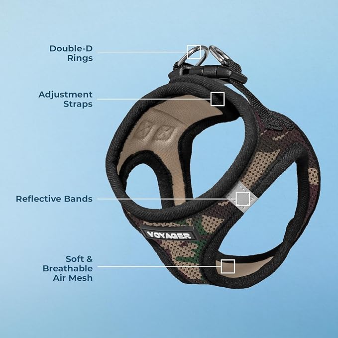 Best Pet Supplies Voyager Step-in Air Harness - All Weather Mesh, Reflective, No Pull Harness for Dogs, Cats - Secure with Hook & Loop Fastener, Buckle, Double D-Rings - Army/Black Trim, L