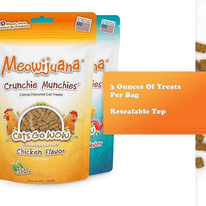 Meowijuana Crunchie Munchie Catnip Treats Bundle | 2 Chicken and 1 Seafood Medley | Made with Organic Catnip | Produced in The USA | Low Calorie Cat Snack
