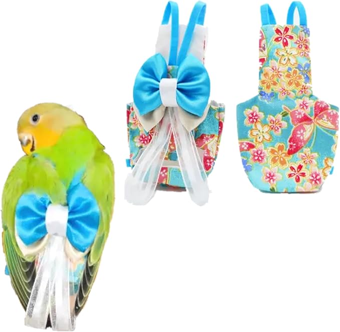 Bird Flight Suits Diapers, Parrot Flight Suits Diapers for Monk Parakeets, Cockatiels Flight Suits, Parrot Clothes, Bird Training Nappy Suit Liners Clothes (S, Blue)
