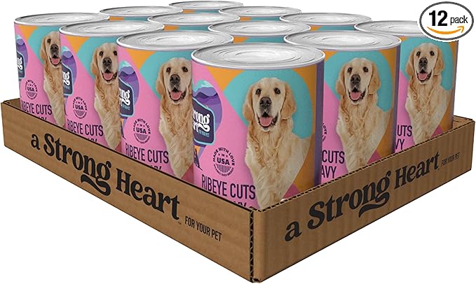 A Strong Heart Wet Dog Food, Ribeye Cuts in Gravy, Made with Real Beef, Made in The USA, 13.2 oz Can (Pack of 12)