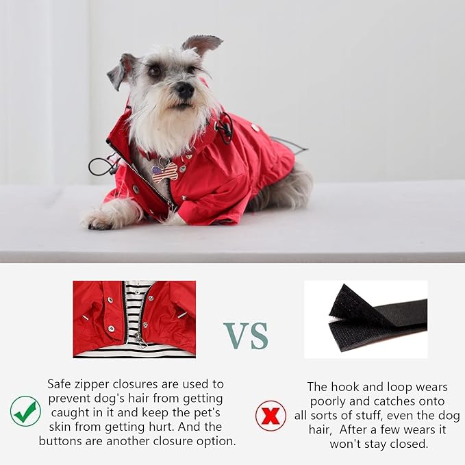Morezi Dog Zip Up Raincoat with Reflective Buttons, Rain/Water Resistant, Adjustable Drawstring, Removable Hood, Raincoats with Legs 8lbs to 80lbs Available - Pink - L