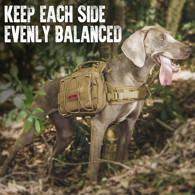 OneTigris Dog Backpack for Medium & Large Dogs, Nylon Backpack for Dogs Tactical Pet Backpack with Side Pockets for Hiking Walking Training Running (Brown, Large)