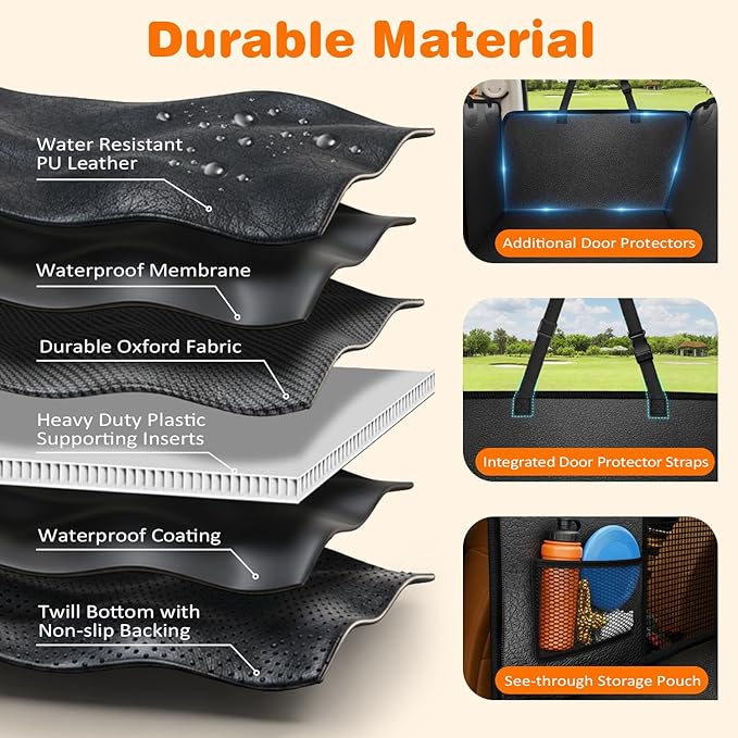 URPOWER Large Dog Backseat Extender for Extended Cab Trucks - Hard Bottom PU Leather Dog Car Seat Cover for Back Seat, Waterproof Dog Hammock Pet Rear Seat Protector Holds 400lbs for F150 SuperCab