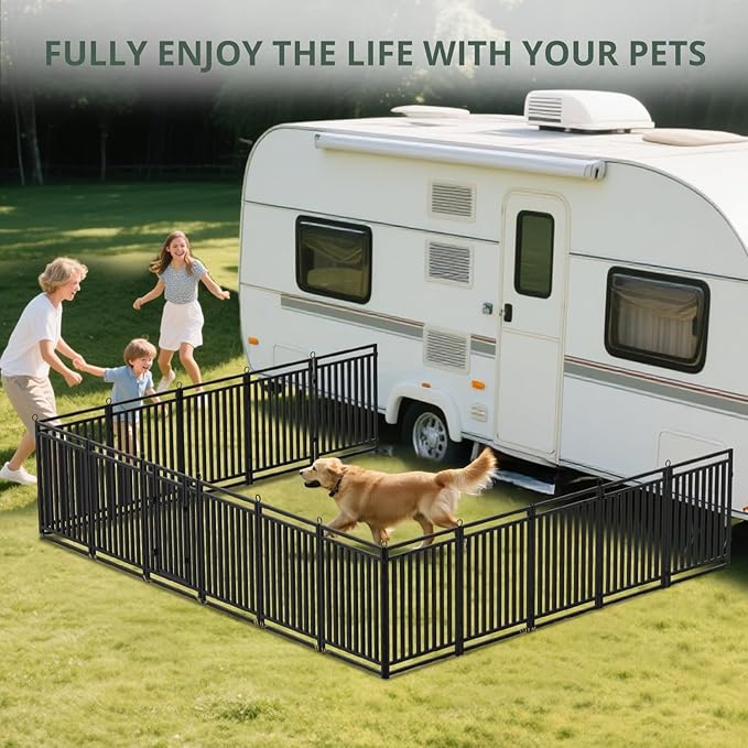 Dog Fence Outdoor Indoor, 47 Inch Height 24 Panels Dog Playpen for Large/Medium/Small Dogs Metal Dog Pen for Yard Camping and RV | Black-Silver