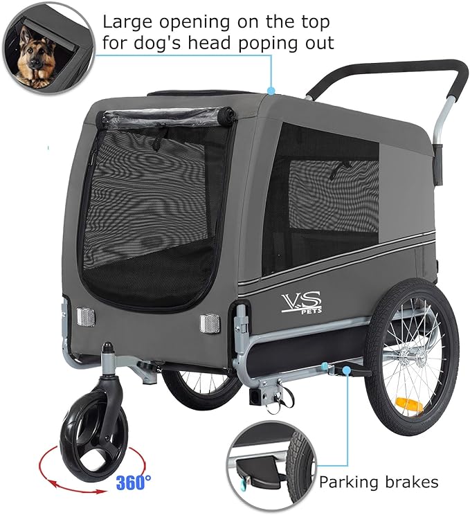 Tiggo Veelar Sports Pets Large Dog Bike Trailer & Stroller for Medium,Large Dog or Multiple Small Dogs, Pet Stroller for Dogs Up to 78 lbs, Parking Brakes, Low Center of Gravity