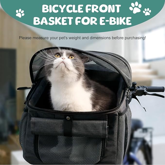 Dog Bike Basket, Soft-Sided Dog Bike Carrier Backpack, Cat Bicycle Basket, Multifunctional Pet Bike Basket Detachable Adjustable Single Shoulder Strap, Foldable Pet Travel Bag for Small Cats and Dogs