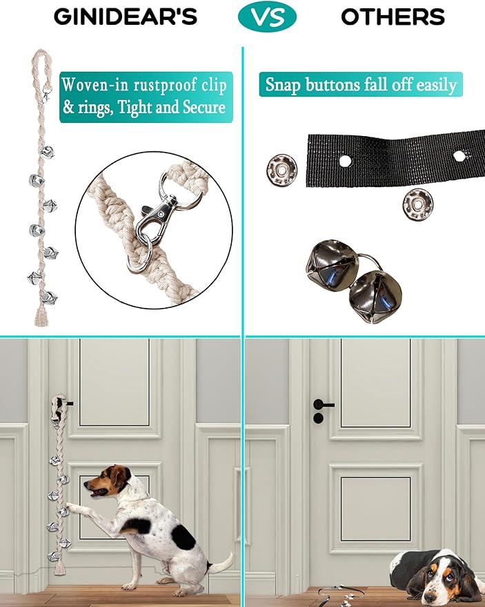 Dog Bells to Go Outside & Puppy Potty Training, Adjustable Dog Door Bell Ring to Go Potty, Handmade with Premium Yarn. Twisted Style, Beige 2 Count