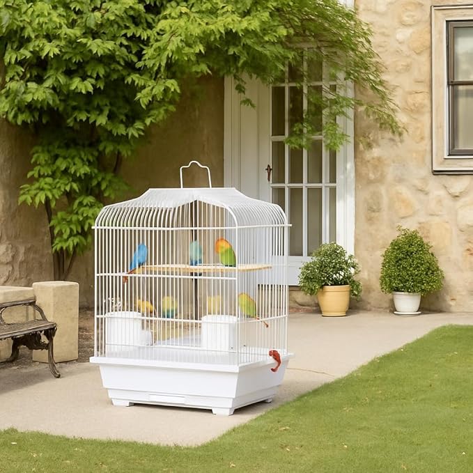 20.5" Travel Bird Cage, Portable Travel Bird Carrier Cage, Parakeet Cage with Handle, Perches & Food Container, Portable Birdcage for Small Parrots, Canaries, Cockatiel, Finches, Budgies, Conures