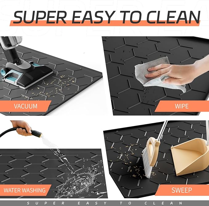 Extra Large Silicone Cat Litter Mat, Waterproof/Urineproof, Litter Recycling, Easy to Clean, Soft on Kitty Paws (28"X40"-Black)