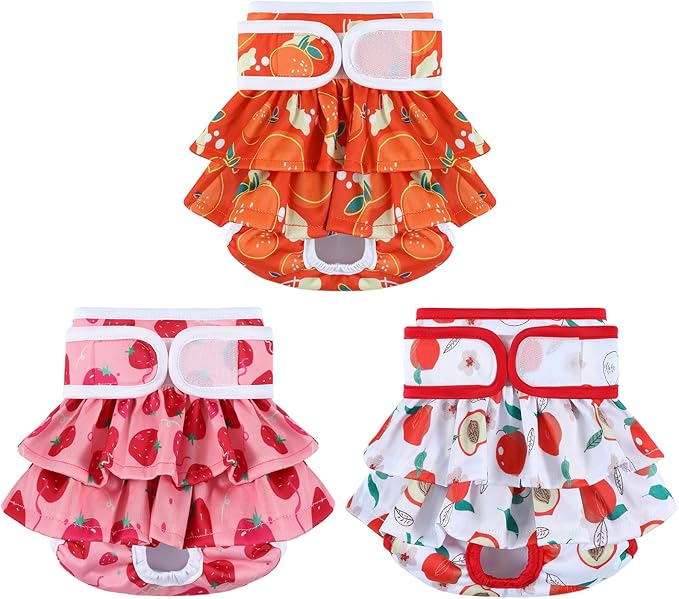 Female Dog Diapers (3 Pack) - Washable, Reusable for Heat, Incontinence, Excitable Urination - Puppy Diapers, Size S