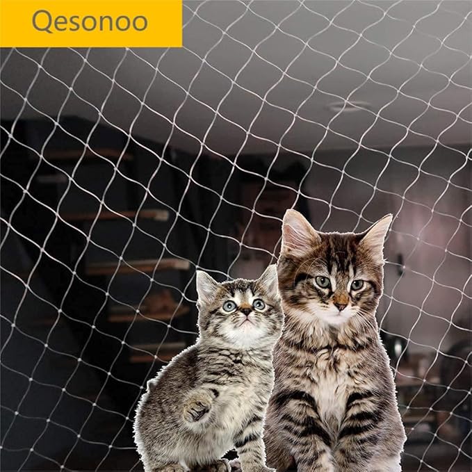 Cat Anti-Fall Fence Net - Transparent Nylon Pet Mesh Fence for Balcony, Window & Stairs (10 x 26ft/3 x 8 Meters)