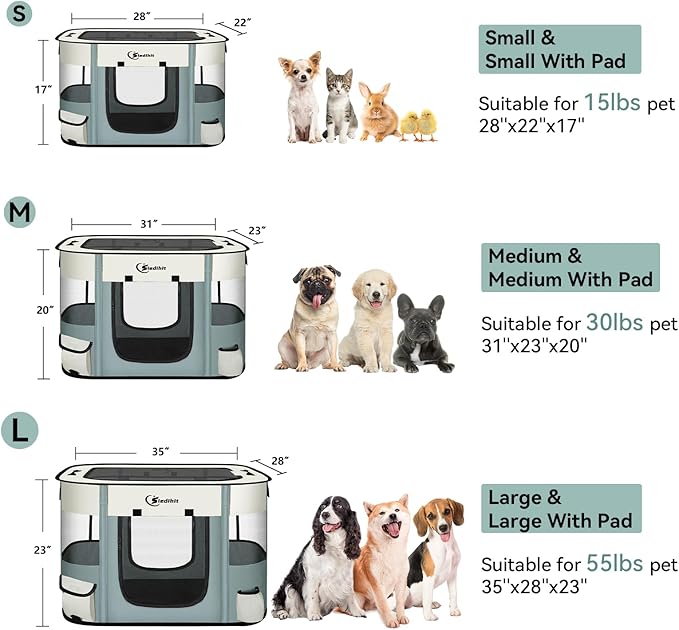 Dog Playpen,Cat Pet Puppy Pen,Portable Playpens for Dogs Indoor Outdoor Travel Camping Use,Foldable Dog Kennel Tent Crate for Rabbit Small Animals with Carrying Case (Grey, Large)
