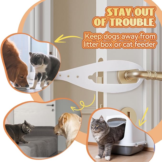 TGIOW Cat Door Latch, 1 Pcs Cat Door Stopper Pet Door Latch to Keep Dog Out of Litter Box and Food, Door Prop for Cat with 5 Adjustable Size Strap 2.5-6" Wide, No Measuring, Easy to Install, White