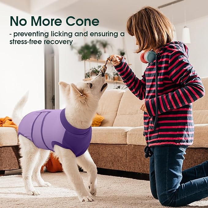 Kuoser Recovery Suit for Dogs After Surgery, Soft Dog Surgery Suit Female Male, Breathable Pet Surgical Recovery Shirt, Anti Licking Dog Onesie for Abdominal Wounds Cone Alternatives, Purple S