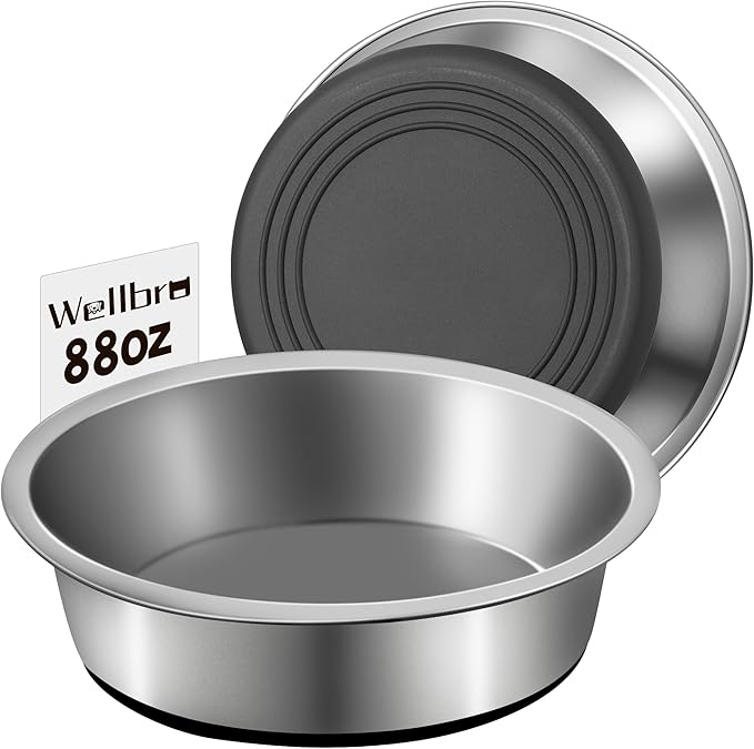 Stainless Steel Dog Bowls, Non Slip Dog Metal Bowls, 2 Pack Food and Water Pet Feeders Heavy Duty Dishwasher Safe (88oz, 11cup)