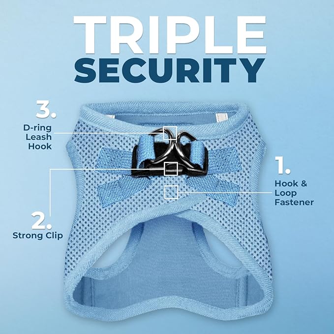 Best Pet Supplies Voyager Step-in Air Harness - All Weather Mesh, Reflective, No Pull Harness for Dogs, Cats - Secure with Hook & Loop Fastener, Buckle, Double D-Rings - Baby Blue, XXS