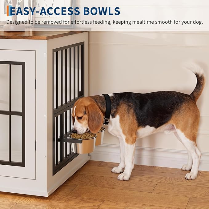 Dog Crate Furniture, 39.7" White Wooden Kennel, Heavy Duty Indestructible Dog Cage with Liftable Top Panel, Decorative Pet Crate House End Table TV Stand for Large Breed Medium Small High Anxiety Dogs