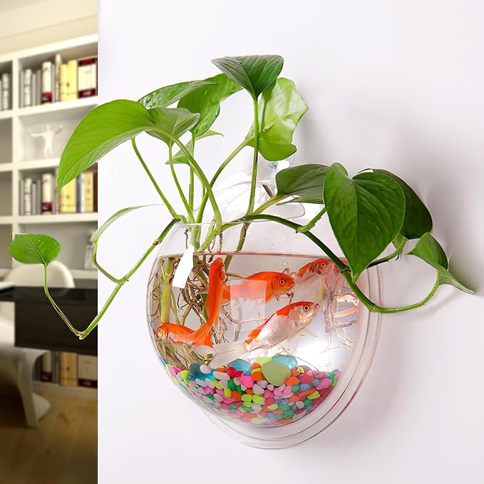 Totority Transparent Wall Mounted Fish Tank 9.05X9.05X3.74In Acrylic Hanging Aquarium Bowl Space Saving Home Decor for Fish and Plants