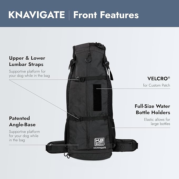 K9 Sport Sack Knavigate | Dog Carrier Dog Backpack for Most Dog Sizes | Front Facing Adjustable Dog Backpack Carrier | Veterinarian Approved (Large, Midnight Black)
