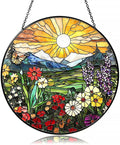 Mountain Wildflowers Stained Glass Suncatcher for Windows - Vibrant Sun Catchers Indoor Hanging Decor, Nature-Inspired Gift for Plant Lovers, Housewarming, New Home, Birthday or Holiday Celebration