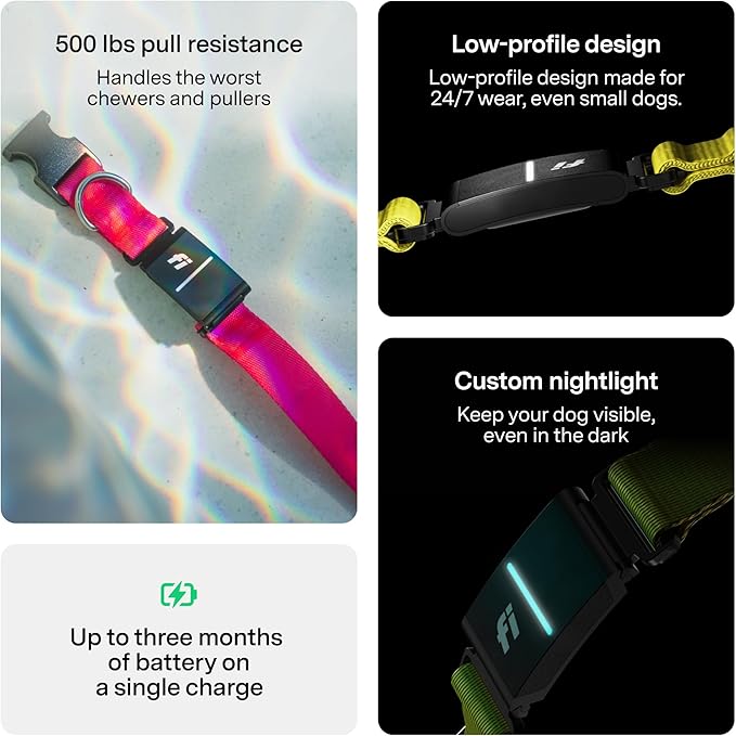 New Fi Series 3+ Smart Dog Tracker Collar [6 Month Membership Included] GPS Tracker for Dogs with Health & Behavior Monitoring, Escape Alerts, Waterproof, LED, Apple Watch Compatible (Blue, Medium)