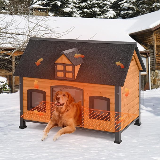 Gutinneen Extra Large Heated Dog House for Outside XL Insulated Dog House Outdoor Weatherproof with Safe Heating Pad, 6-Sided Thermal Liner, Chew-Proof Metal Frame for Medium to Large Dog Breeds