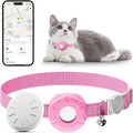 Cat GPS Tracker for Cats, Waterproof Pet GPS Tracker, Compatible with Apple Find My App (Only iOS), No Monthly Fee (White Tracker, Pink Cat Collar)-2025091601