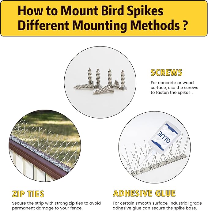 KKY 48 Pack Bird Spikes-13 inch Anti-Bird Nails Repellent Metal Deterant Spinners for Pigeon and Other Small Birds 51.9 Feet