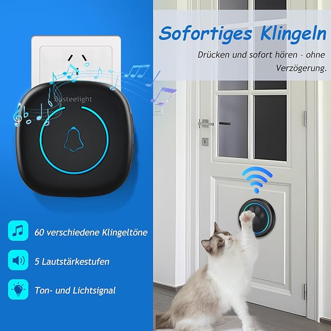Soft Ring Blk Dog Bells to Go Outside - Wireless Dog Door Bell with 1000ft Range, 60 Melodies, LED, Waterproof Potty Training Bell for Dogs - Dog Door Bells for Potty Training(2 Bells & 1 Receiver)