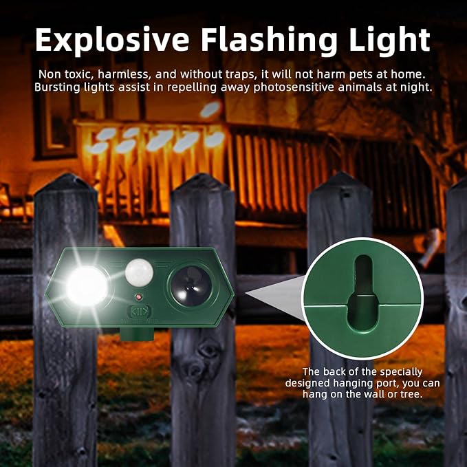2025 Solar Ultrasonic Racoon Fortress Pro, Deer Cat Repellent Devices Animal Repeller Squirrel Rabbit Deterrent Outdoor with Motion Sensor&Flash Light to Scare Dog Skunk Out of Garden Farm Yard(4Pack)