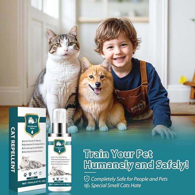 Advanced Cat Deterrent Spray, Natural Formula Cat Repellent Indoor and Outdoor, Strengthened Cat Scratch Deterrent for Furniture, Sofas, Rugs, Curtain Protection, Stop Cats from Urinating (Green, M)