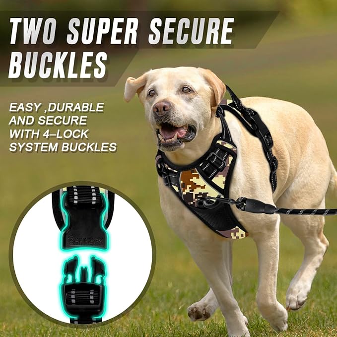 BARKBAY No Pull Dog Harness Front Clip Heavy Duty Reflective Easy Control Handle for Large Dog Walking(Desert camo,M)