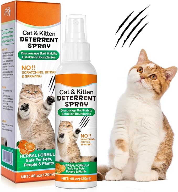 Cat Deterrent Spray - Cat Repellent Indoor, Stop Scratching Furniture, Walls, Cords & Plants, Natural Herbal Formula, No Scratch Training Aid, 4oz